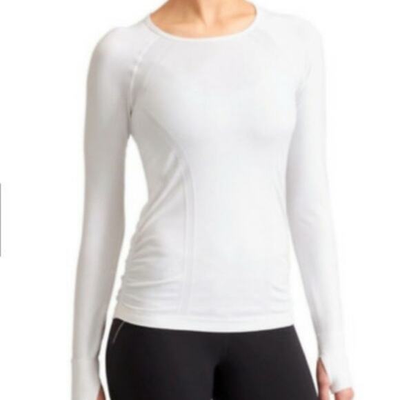 Athleta White Speedlight Seamless Ruched Long Sleeve Top Sz M - Picture 1 of 10